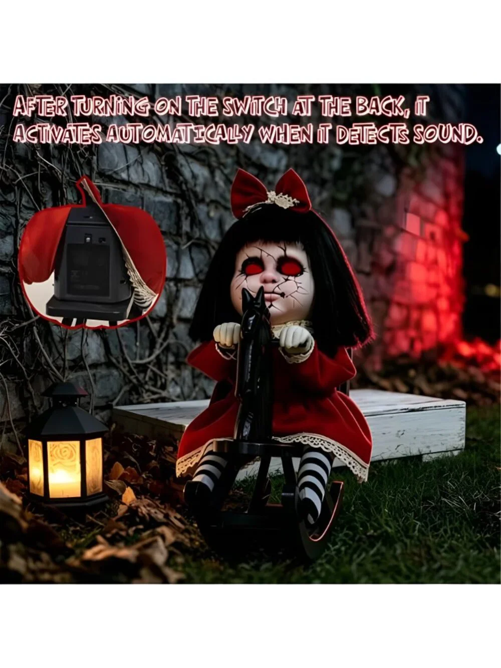 Halloween Animatronic Decorations, Sound Activated Girl Doll on